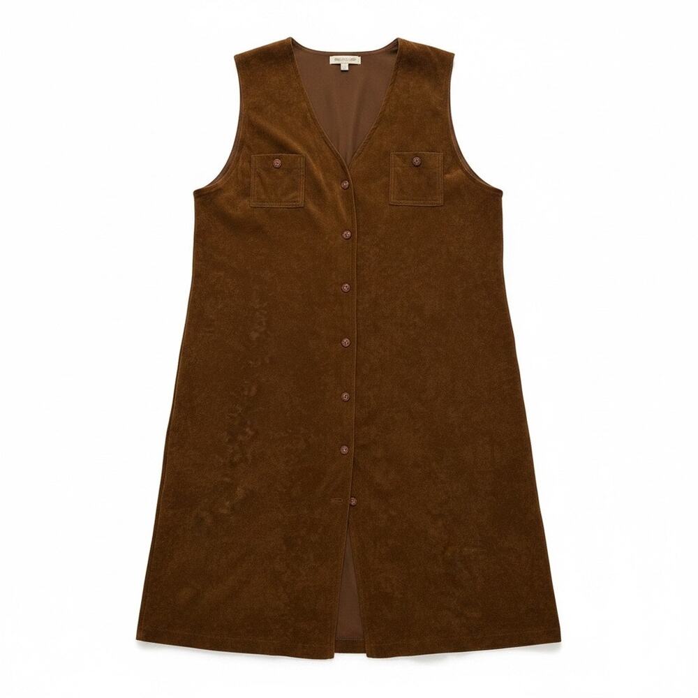 Vintage Avenue  Brown Suede Button Front Midi Dress 16 Boho Cottagecore Acadamia